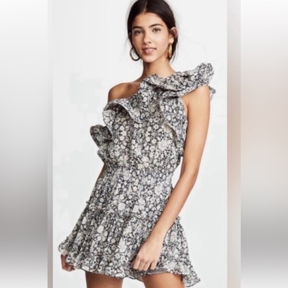 Misa Los Angeles Black and White Floral Midi Dress